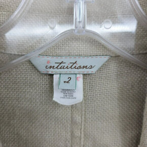 Intuitions Cropped Blazer 2 Natural Linen Lace Trim Floral Buttons Cottagecore - Picture 2 of 13